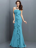 Trumpet/Mermaid Strapless Pleats Sleeveless Long Chiffon Bridesmaid Dresses TPP0005428