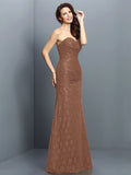 A-Line/Princess Sweetheart Lace Sleeveless Long Satin Bridesmaid Dresses TPP0005630