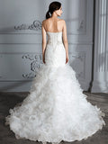 Trumpet/Mermaid Sweetheart Sleeveless Ruffle Sweep/Brush Train Satin Wedding Dresses TPP0006209