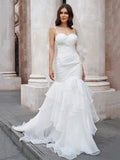 Trumpet/Mermaid Layers Spaghetti Straps Organza Sleeveless Sweep/Brush Train Wedding Dresses TPP0006650