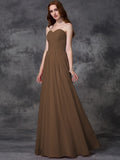 A-line/Princess Sleeveless Sweetheart Ruffles Long Chiffon Bridesmaid Dresses TPP0005741