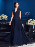 A-Line/Princess V-neck Applique Short Sleeves Long Chiffon Mother of the Bride Dresses TPP0007094