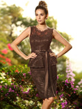 Sheath/Column Scoop Lace Sleeveless Short Satin Bridesmaid Dresses TPP0005487