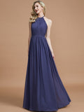 A-Line/Princess Scoop Chiffon Sleeveless Floor-Length Bridesmaid Dresses TPP0005455