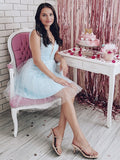 A-Line/Princess V-neck Beading Tulle Sleeveless Short/Mini Homecoming Dresses TPP0004776