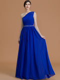 A-Line/Princess One-Shoulder Sleeveless Floor-Length Beading Chiffon Bridesmaid Dresses TPP0005259