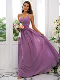 A-Line/Princess Chiffon Ruched V-neck Sleeveless Floor-Length Bridesmaid Dresses TPP0004928