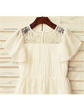 A-line/Princess Scoop Short Sleeves Lace Tea-Length Chiffon Flower Girl Dresses TPP0007820