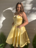 A-Line/Princess Strapless Satin Ruffles Sleeveless Short/Mini Homecoming Dresses TPP0004609