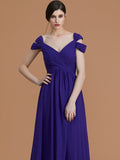 A-Line/Princess Off-the-Shoulder Sleeveless Floor-Length Ruched Chiffon Bridesmaid Dresses TPP0005358