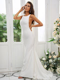 Sheath/Column Stretch Crepe Ruffles Square Sleeveless Sweep/Brush Train Bridesmaid Dresses TPP0004954