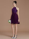 A-Line/Princess Halter Sleeveless Lace Short/Mini Chiffon Bridesmaid Dresses TPP0005132