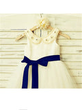 A-line/Princess Scoop Sleeveless Bowknot Tea-Length Tulle Flower Girl Dresses TPP0007905