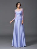 A-Line/Princess Scoop Ruffles Long Sleeves Long Chiffon Mother of the Bride Dresses TPP0007445