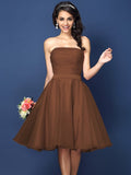 A-Line/Princess Strapless Pleats Sleeveless Short Satin Bridesmaid Dresses TPP0005499