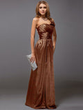 Sheath/Column One-Shoulder Sleeveless Ruffles Long Satin Bridesmaid Dresses TPP0005611