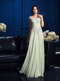 A-Line/Princess V-neck Applique Sleeveless Long Chiffon Mother of the Bride Dresses TPP0007174