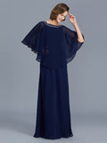 Sheath/Column Scoop Beading Long Sleeves Chiffon Floor-Length Mother of the Bride Dresses TPP0007372