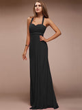 Sheath/Column Halter Sleeveless Long Ruffles Chiffon Bridesmaid Dresses TPP0005445