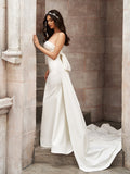 Sheath/Column Satin Ruched Strapless Sleeveless Court Train Wedding Dresses TPP0006447