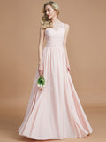 A-Line/Princess Bateau Sleeveless Ruched Floor-Length Chiffon Bridesmaid Dresses TPP0005673