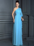 Sheath/Column One-Shoulder 3/4 Sleeves Long Chiffon Bridesmaid Dresses TPP0005047