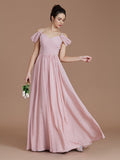 A-Line/Princess Off-the-Shoulder Sleeveless Ruched Floor-Length Chiffon Bridesmaid Dresses TPP0005324