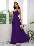 A-Line/Princess Chiffon Ruched V-neck Sleeveless Floor-Length Bridesmaid Dresses TPP0004928