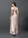 Sheath/Column Sleeveless High Low Silk like Satin Bridesmaid Dresses TPP0005141