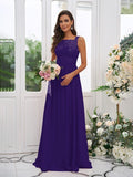 A-Line/Princess Chiffon Applique Square Sleeveless Floor-Length Bridesmaid Dresses TPP0004921