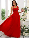 A-Line/Princess Chiffon Ruched Straps Sleeveless Floor-Length Bridesmaid Dresses TPP0004915