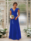 A-Line/Princess Chiffon Ruffles V-neck Sleeveless Sweep/Brush Train Bridesmaid Dresses TPP0004927