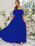 A-Line/Princess Chiffon Ruffles Off-the-Shoulder Sleeveless Floor-Length Bridesmaid Dresses TPP0004914