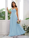 A-Line/Princess Chiffon Ruched V-neck Sleeveless Floor-Length Bridesmaid Dresses TPP0004928