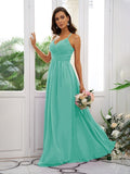 A-Line/Princess Chiffon Ruched V-neck Sleeveless Floor-Length Bridesmaid Dresses TPP0004928