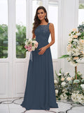 A-Line/Princess Chiffon Applique Square Sleeveless Floor-Length Bridesmaid Dresses TPP0004921