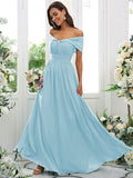 A-Line/Princess Chiffon Ruched Off-the-Shoulder Sleeveless Floor-Length Bridesmaid Dresses TPP0004920