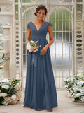 A-Line/Princess Chiffon Ruffles V-neck Sleeveless Sweep/Brush Train Bridesmaid Dresses TPP0004927