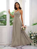 A-Line/Princess Chiffon Ruched V-neck Sleeveless Floor-Length Bridesmaid Dresses TPP0004928