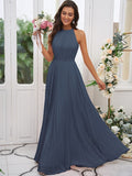 A-Line/Princess Chiffon Ruffles Halter Sleeveless Floor-Length Bridesmaid Dresses TPP0004922