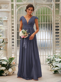 A-Line/Princess Chiffon Ruffles V-neck Sleeveless Sweep/Brush Train Bridesmaid Dresses TPP0004927