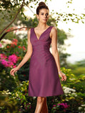 A-Line/Princess V-neck Pleats Sleeveless Short Satin Bridesmaid Dresses TPP0005672