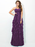 A-Line/Princess Sweetheart Layers Sleeveless Long Chiffon Bridesmaid Dresses TPP0005233