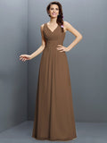 A-Line/Princess V-neck Pleats Sleeveless Long Chiffon Bridesmaid Dresses TPP0005331