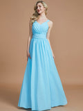 A-Line/Princess V-neck Chiffon Floor-Length Sleeveless Bridesmaid Dresses TPP0005020