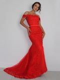 Trumpet/Mermaid Tulle Applique Off-the-Shoulder Sleeveless Sweep/Brush Train Dresses TPP0004668