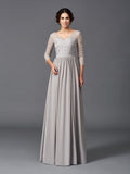 A-Line/Princess V-neck Ruffles 3/4 Sleeves Long Chiffon Mother of the Bride Dresses TPP0007308