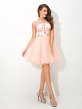 A-Line/Princess Sheer Neck Beading Sleeveless Short Elastic Woven Satin Cocktail Dresses TPP0008403