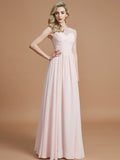 A-Line/Princess Bateau Sleeveless Ruched Floor-Length Chiffon Bridesmaid Dresses TPP0005673