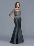 Trumpet/Mermaid Scoop 3/4 Sleeves Applique Floor-Length Taffeta Mother of the Bride Dresses TPP0007320